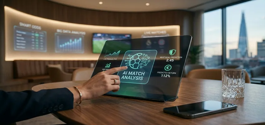 AI-powered match analysis dashboard displaying live statistics and predictive insights