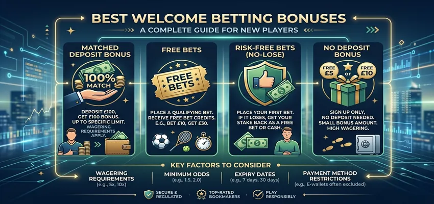 All kinds of welcome betting bonus types and promotional offers available on sportsbooks.
