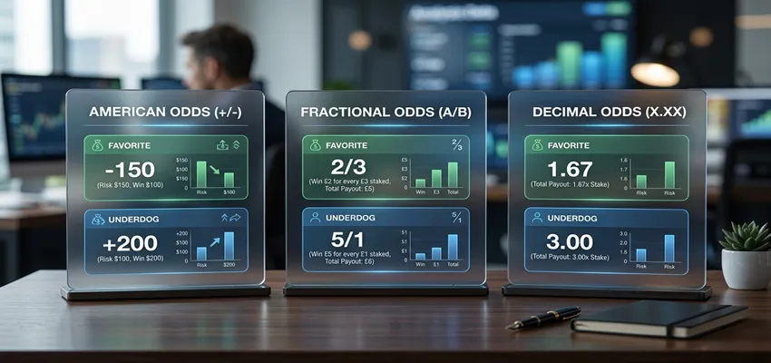 Compares American odds with fractional and decimal formats.