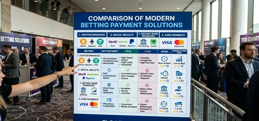 Side-by-side comparison of modern payment solutions used in online gambling and betting sites