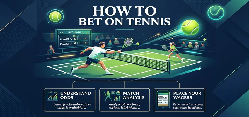 Step-by-step guide explaining how to bet on tennis matches including odds analysis and betting options