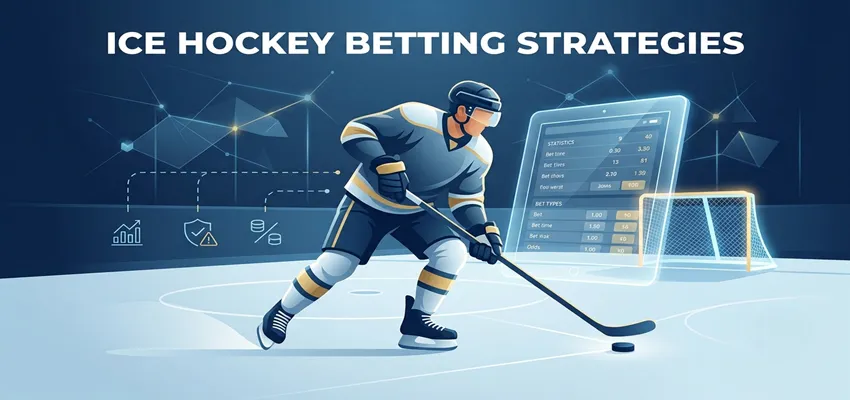 Visual showing ice hockey betting strategies with game analysis, odds comparison, and statistical insights