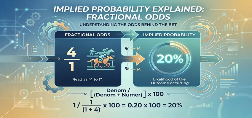 Implied probability calculation from fractional odds example.