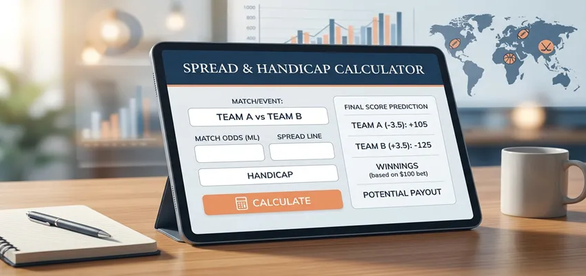 Spread and handicap betting calculator showing adjusted odds and potential winnings for sports bets