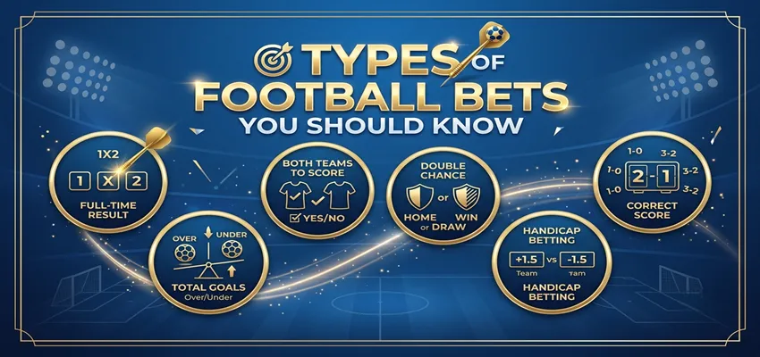 Overview of different football betting types including moneyline, over/under, and handicap bets.