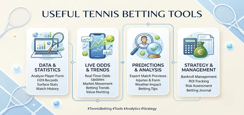 Useful tennis betting tools including calculators, odds comparison charts and performance analysis resources