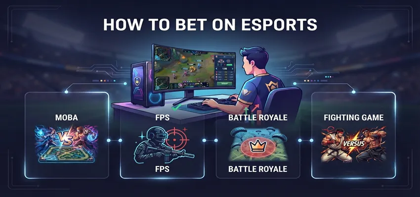 Step-by-step guide showing how to bet on esports matches and tournaments online.
