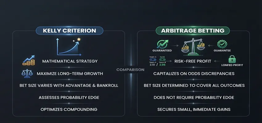 Compare Kelly Criterion vs arbitrage betting to find the bankroll strategy that best matches your betting goals and risk tolerance.