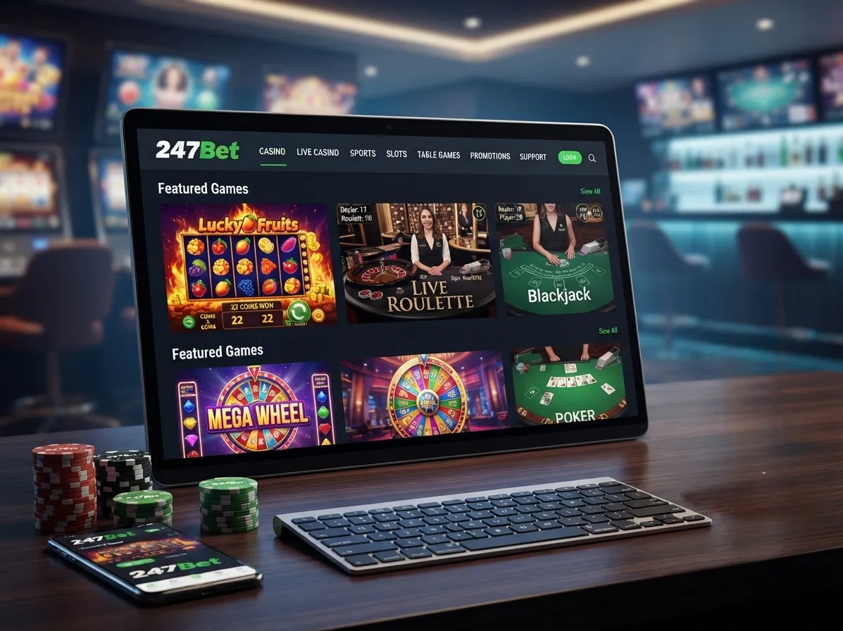 247Bet casino games featuring slots, table games and live casino