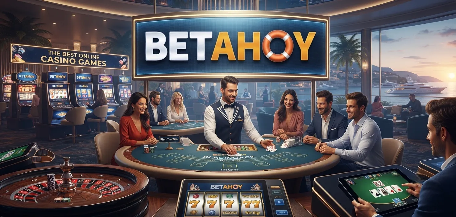 BetAhoy casino games section featuring slots, table games, and online casino options for registered players
