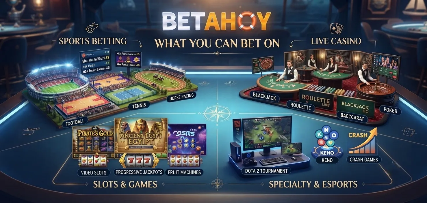 Explore BetAhoy betting markets including football, racing, and popular sports available on the sportsbook platform